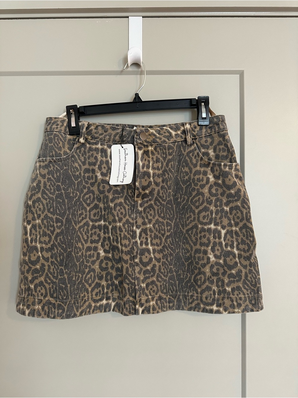 She + Sky Leopard Print Denim Mini Skirt